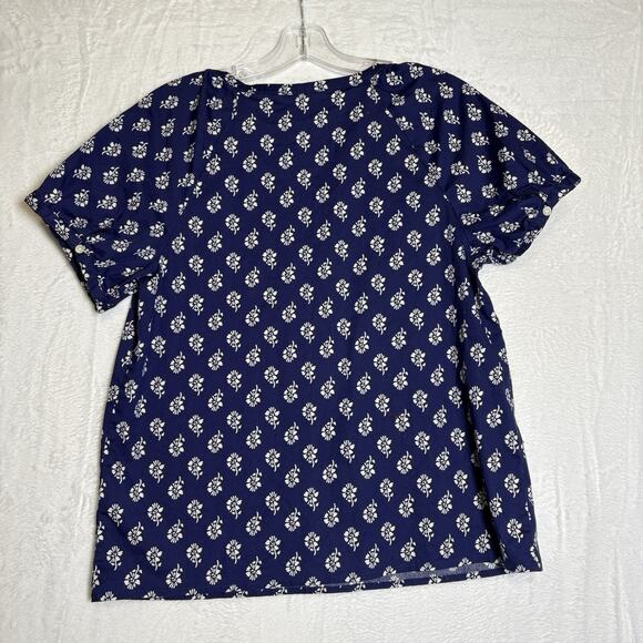 J. Crew Womens Navy Blue Blouse Size Small Cotton Poplin Cap Sleeve V Neck - Picture 4 of 8